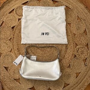 JW Pei Silver Shoulder Bag – Metallic Baguette Style – NWT